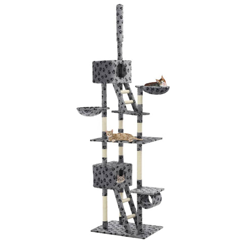 vidaxl30- Cat Tree with Sisal Scratching Posts 230-260 cm Grey Paw Prints