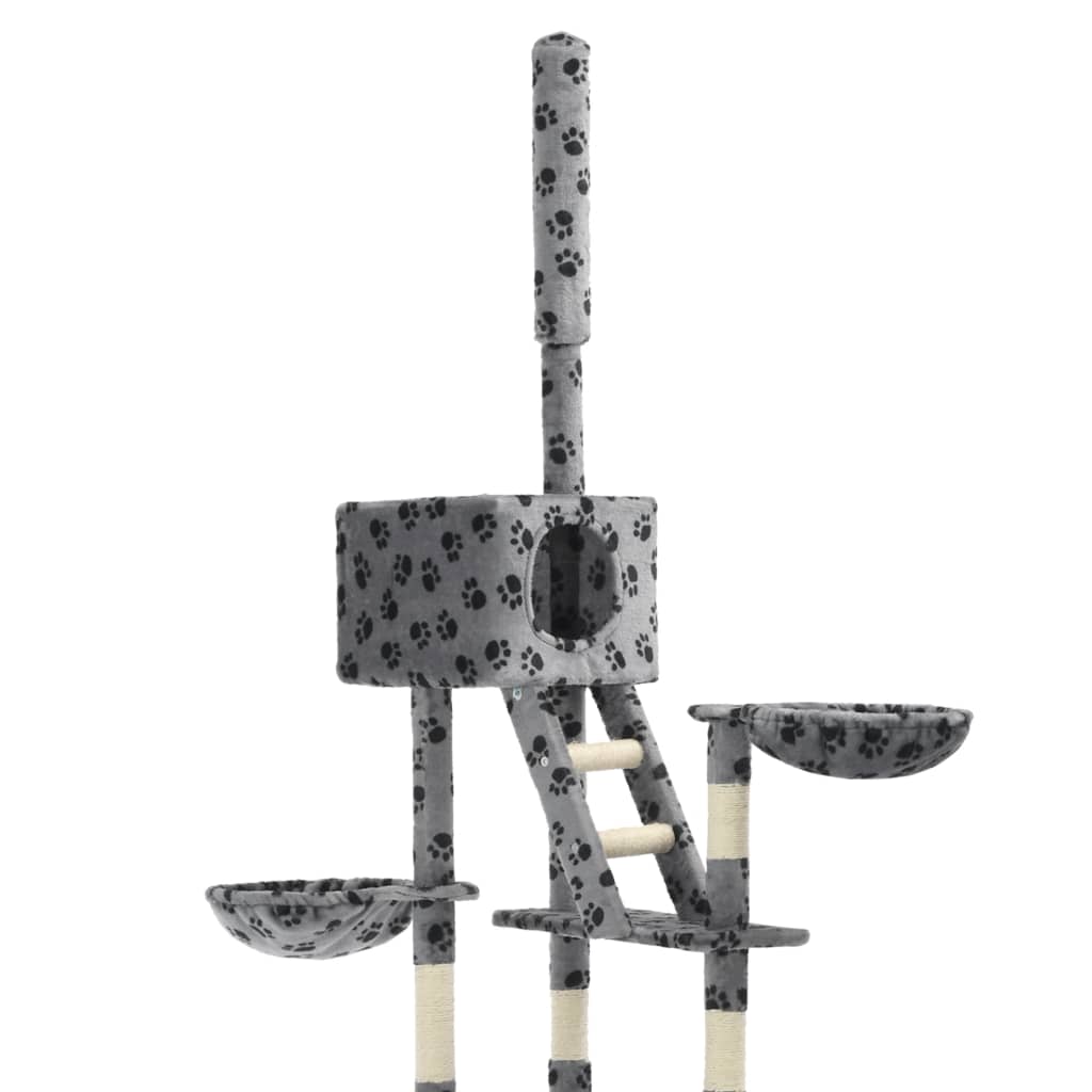 vidaxl30- Cat Tree with Sisal Scratching Posts 230-260 cm Grey Paw Prints