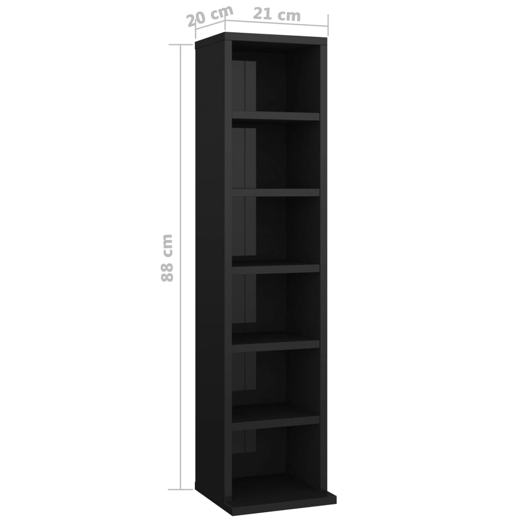 CD Cabinet High Gloss Black 21x16x88 cm Chipboard