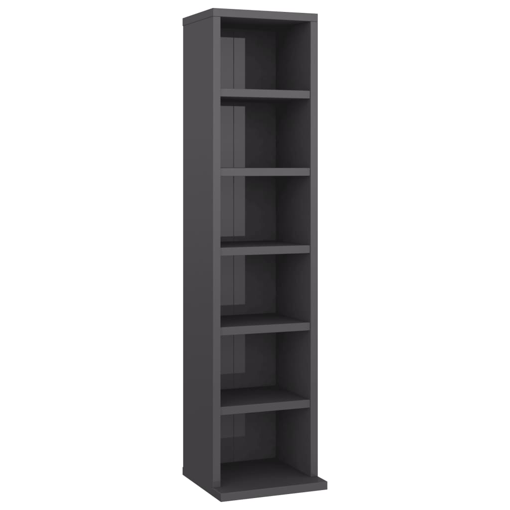 CD Cabinet High Gloss Grey 21x16x88 cm Chipboard