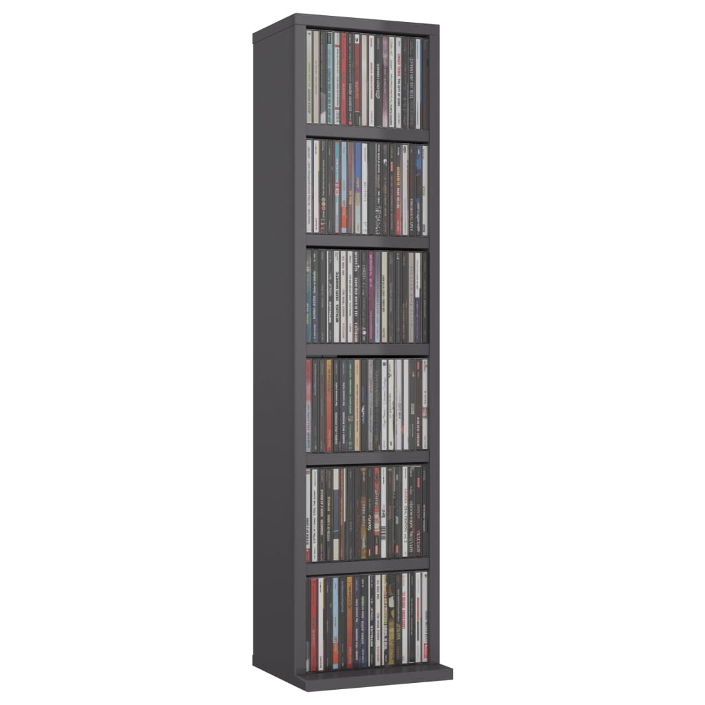 CD Cabinet High Gloss Grey 21x16x88 cm Chipboard