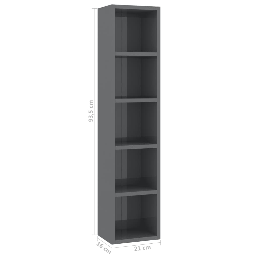 CD Cabinet High Gloss Grey 21x16x93.5 cm Chipboard