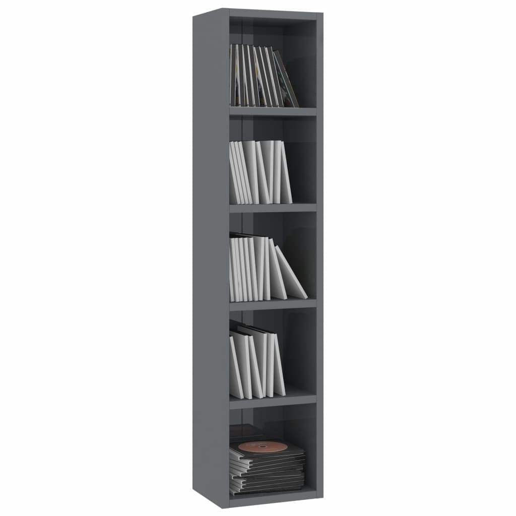 CD Cabinet High Gloss Grey 21x16x93.5 cm Chipboard