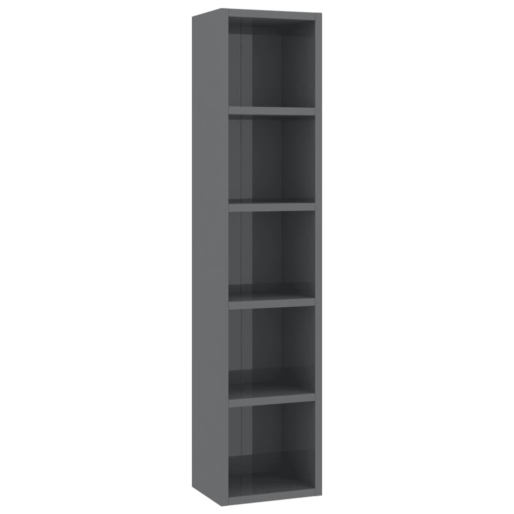 CD Cabinet High Gloss Grey 21x16x93.5 cm Chipboard