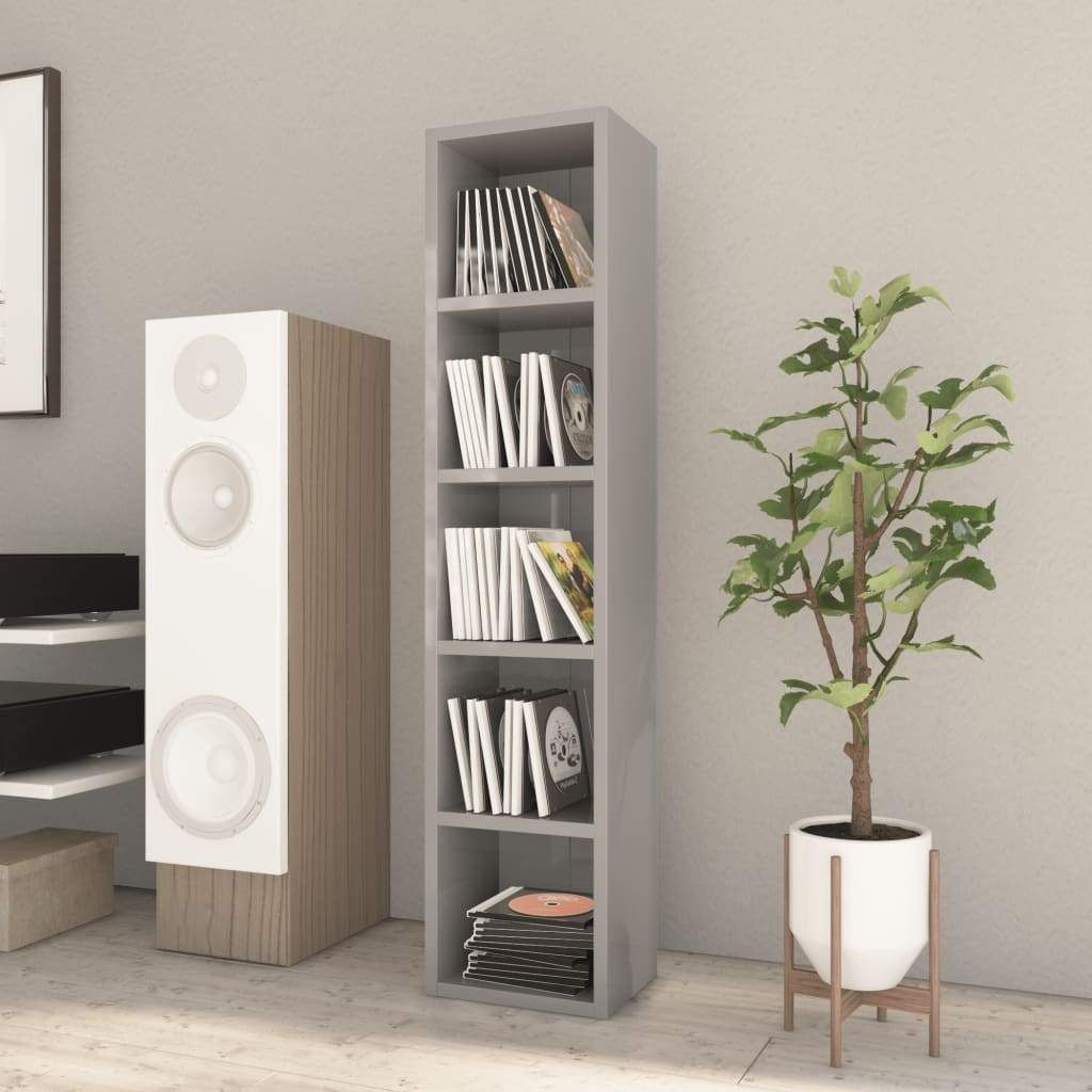 CD Cabinet High Gloss Grey 21x16x93.5 cm Chipboard