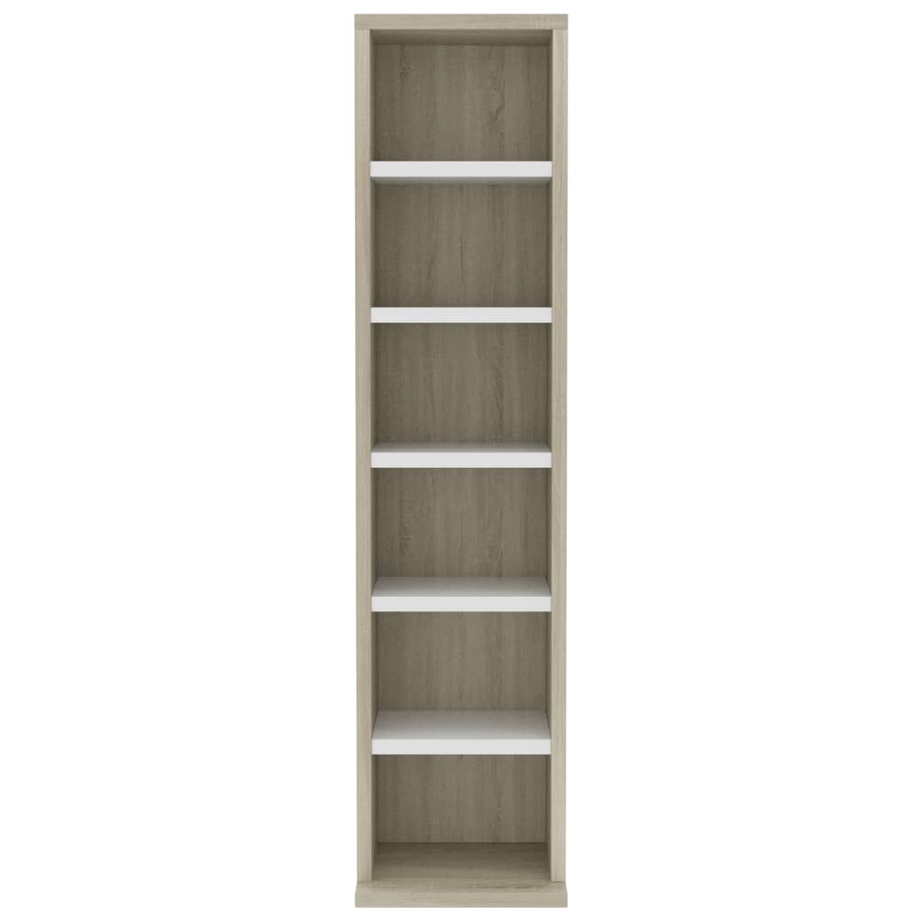CD Cabinet White and Sonoma Oak 21x16x88 cm Chipboard