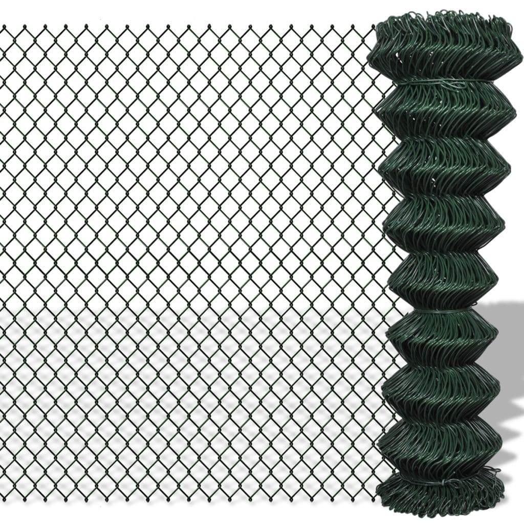 vidaxl30- Chain Link Fence Galvanised Steel 1.5x15 m Green