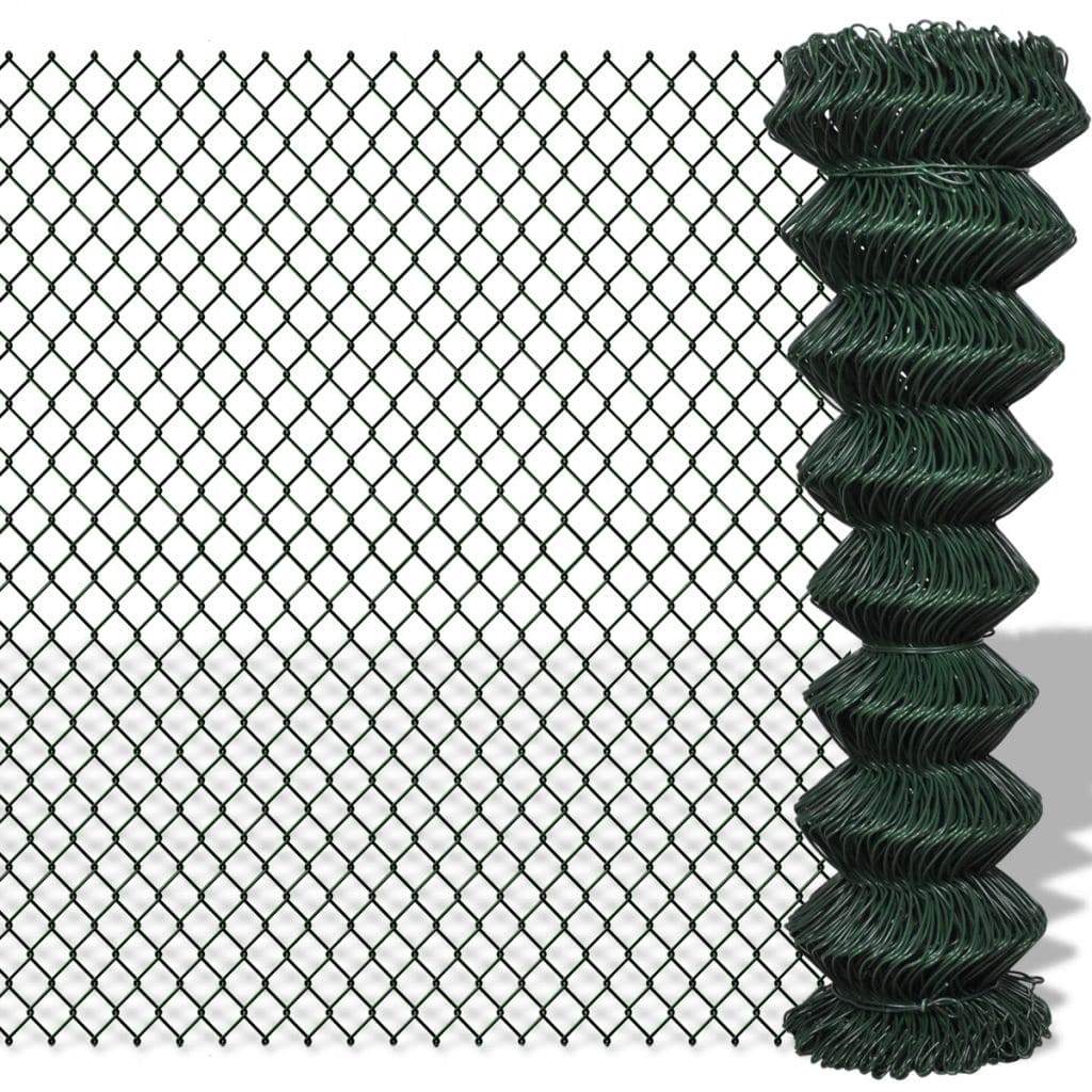 vidaxl35- Chain Link Fence Galvanised Steel 1.5x25 m Green