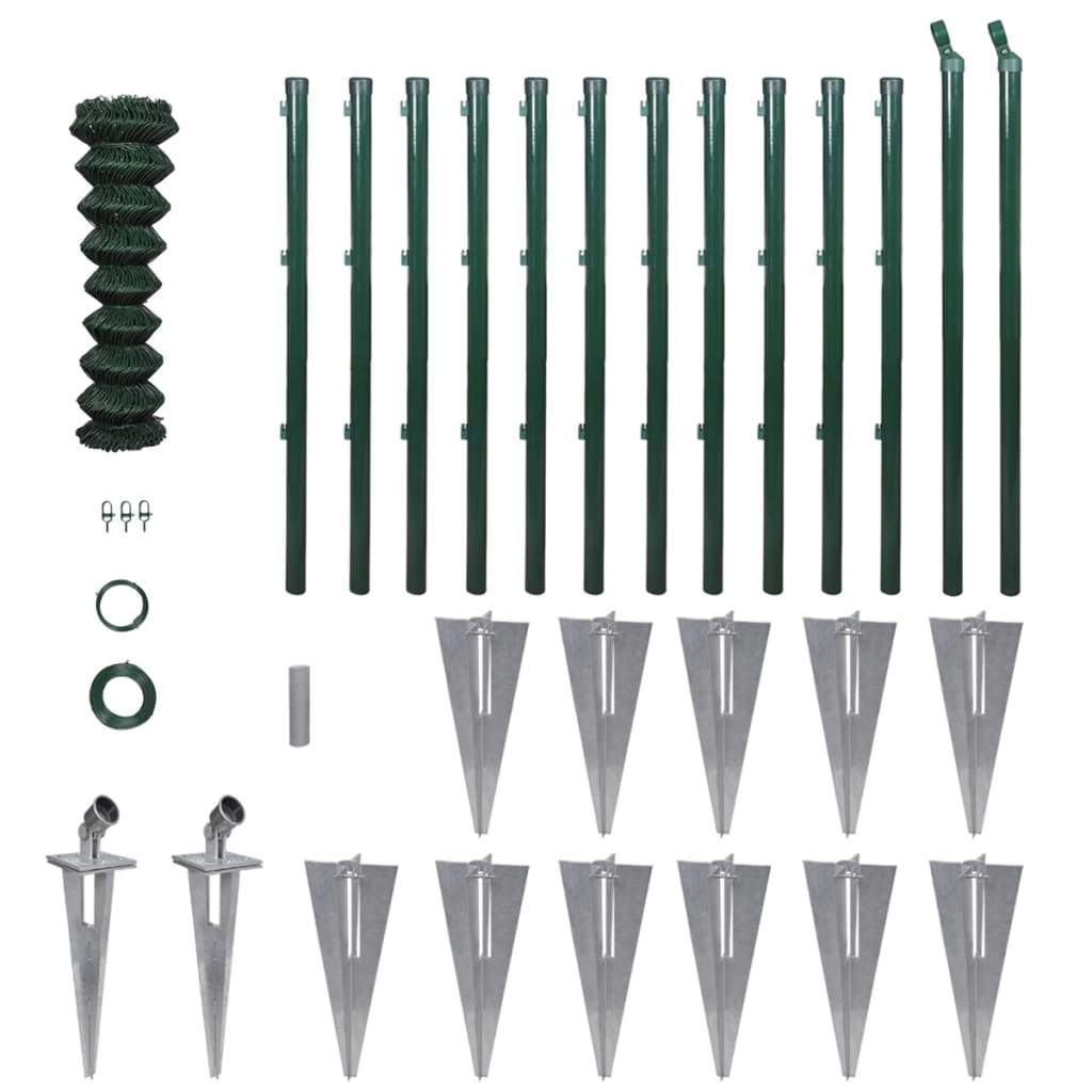 vidaxl50- Chain Link Fence with Posts Spike Galvanised Steel 1.0x25 m