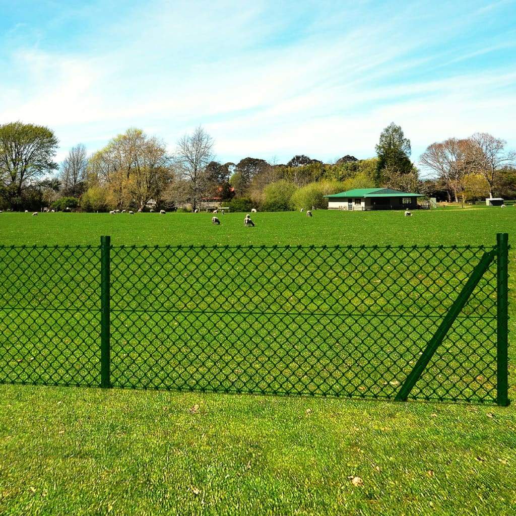vidaxl50- Chain Link Fence with Posts Spike Galvanised Steel 1.0x25 m