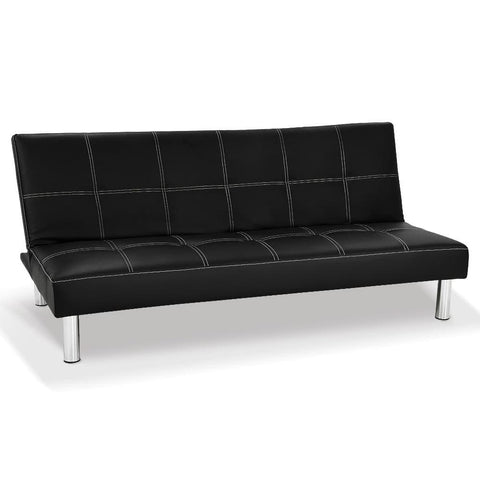 Chelsea 3 Seater Faux Leather Sofa Bed Couch - Black