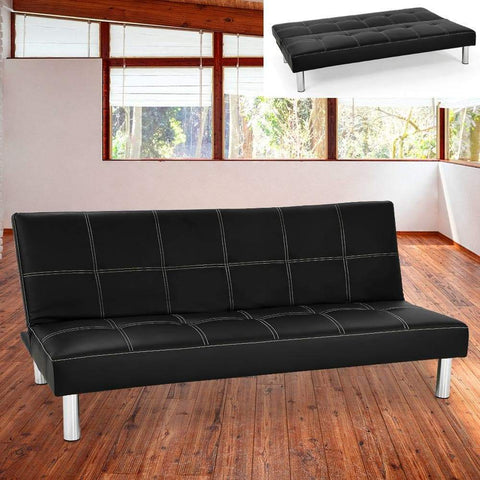 Chelsea 3 Seater Faux Leather Sofa Bed Couch - Black