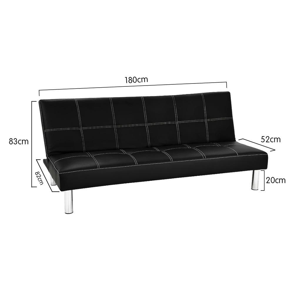 Chelsea 3 Seater Faux Leather Sofa Bed Couch - Black