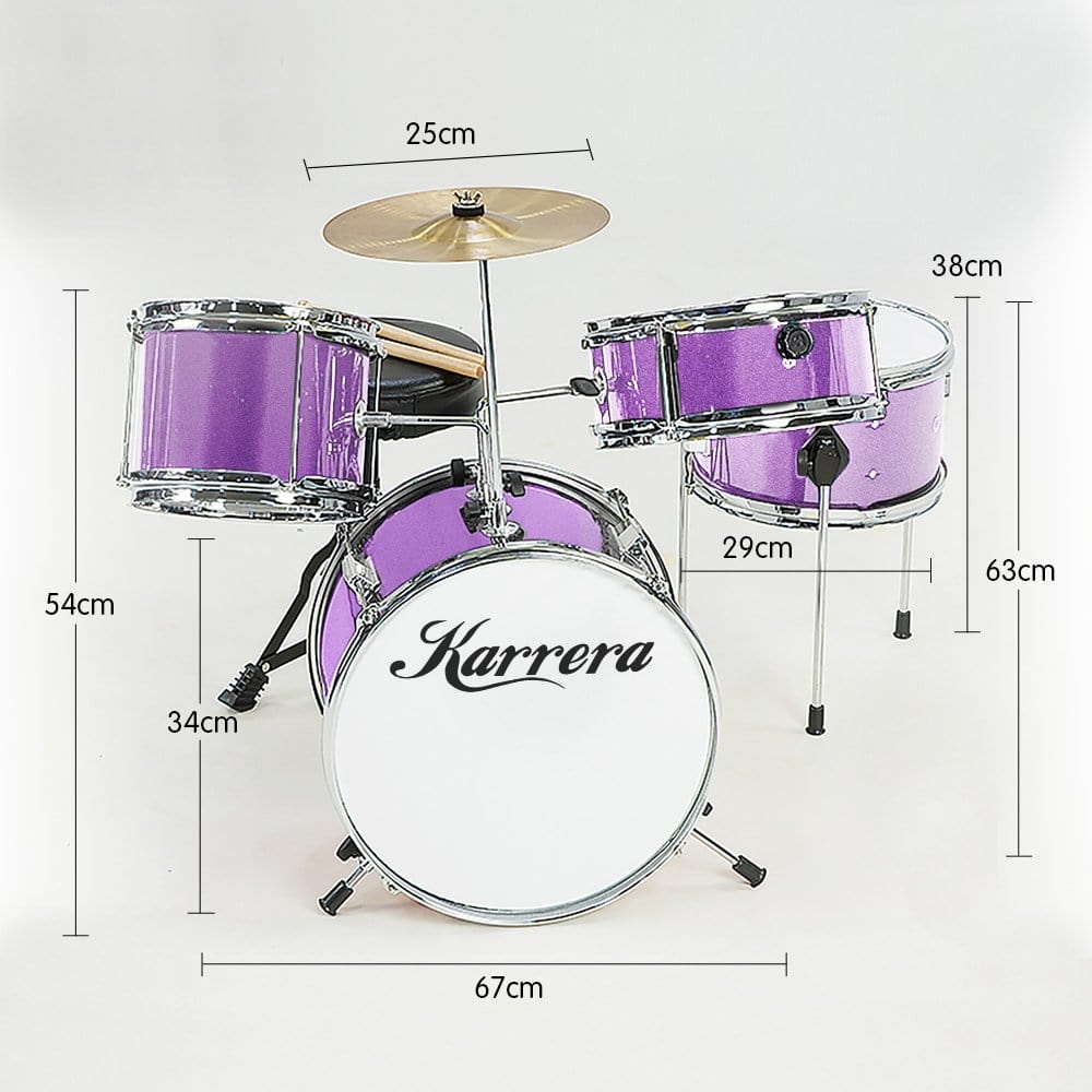 Childrens 4Pc Drum Kit - Purple