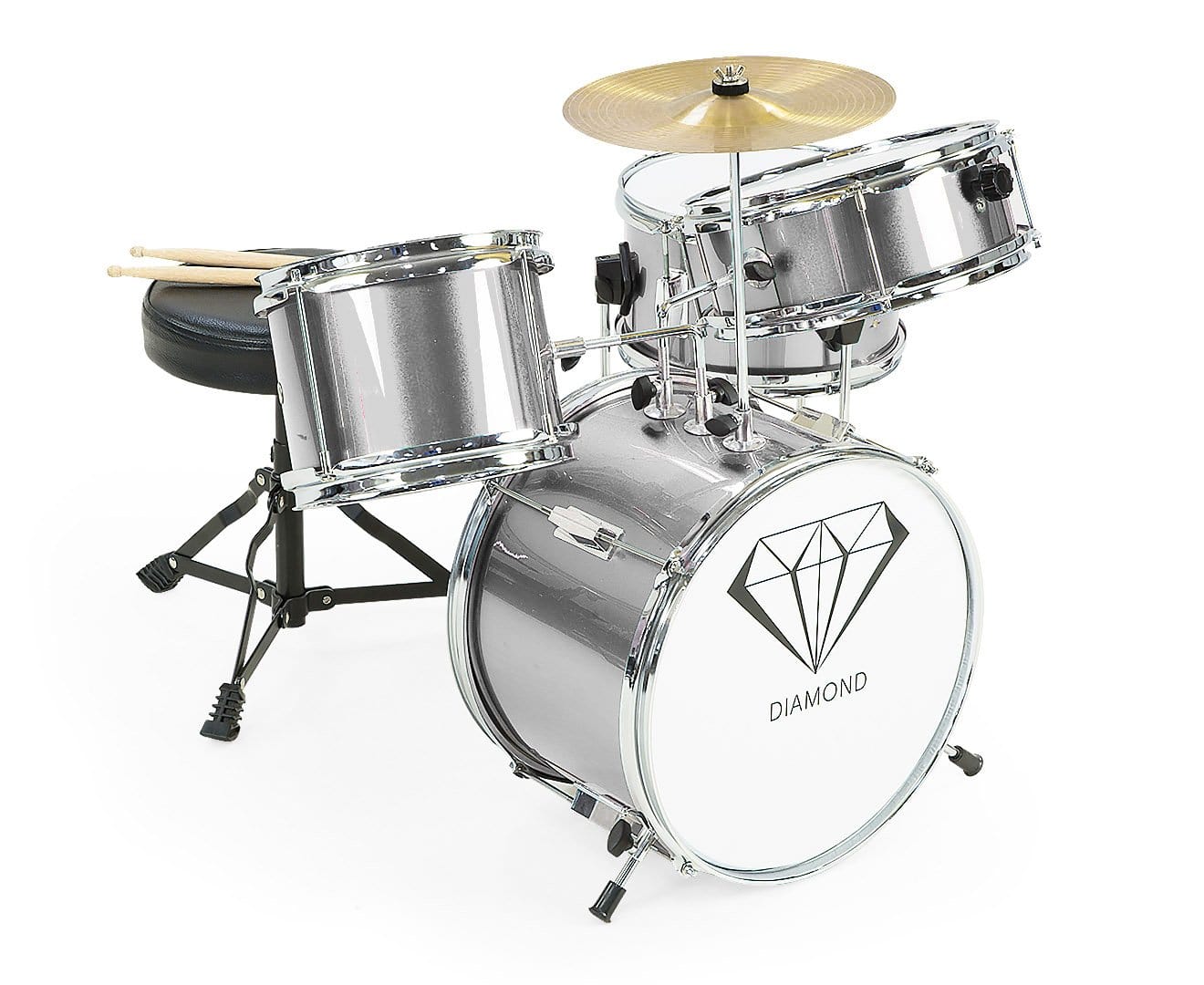 Childrens 4Pc Drum Kit - Silver