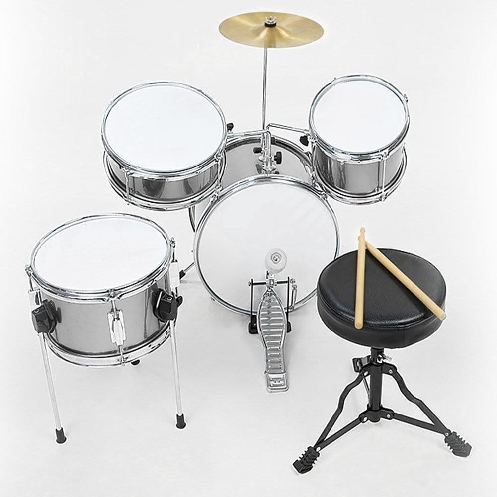 Childrens 4Pc Drum Kit - Silver