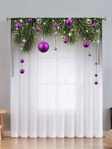 Christmas Ball Pattern Single Panel Sheer Curtain