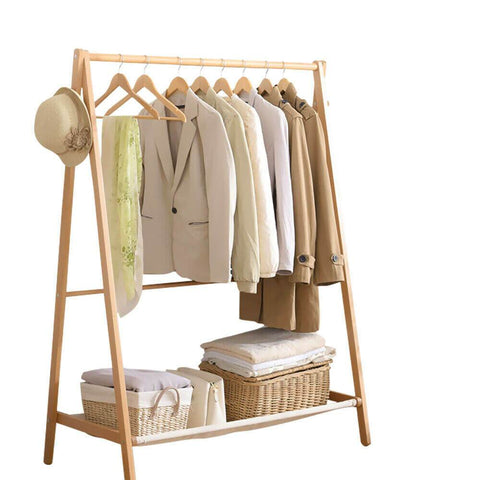 bedroom Clothes Stand Garment Dyring Rack Hanger Organiser Wooden Rail Portable