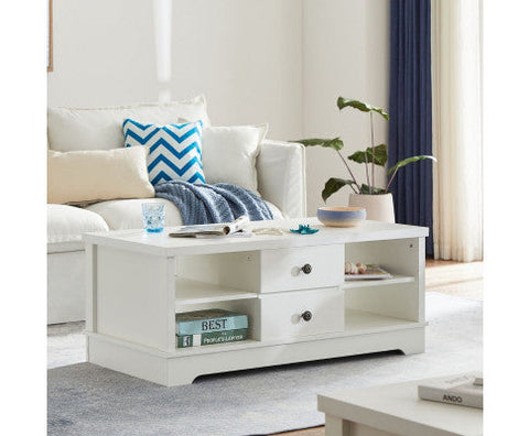 White Coastal Style Coffee Table With Drawers