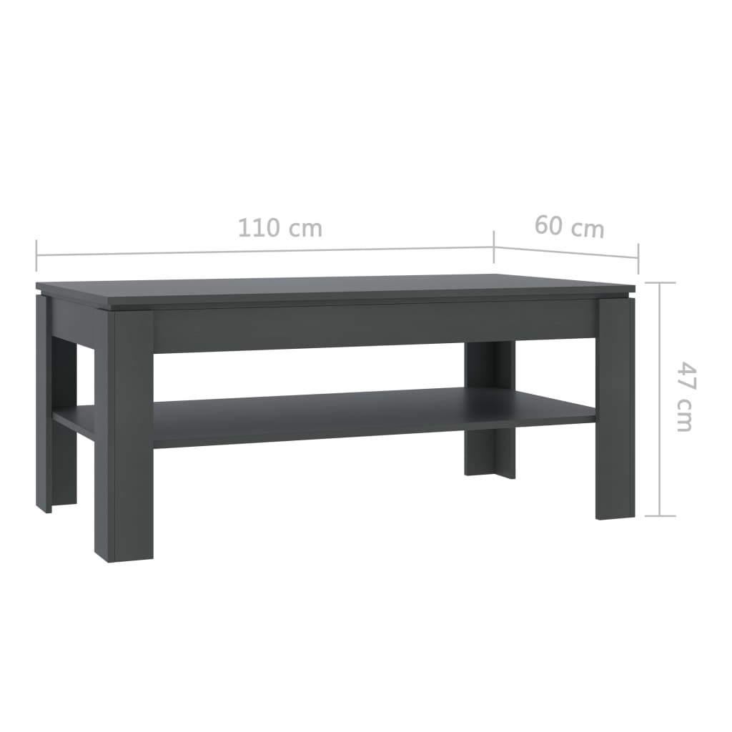 Coffee Table Grey 110x60x47 cm Chipboard