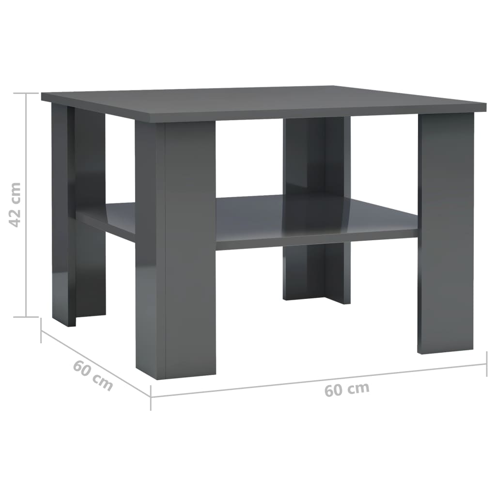 Coffee Table High Gloss Grey 60x60x42 cm Chipboard
