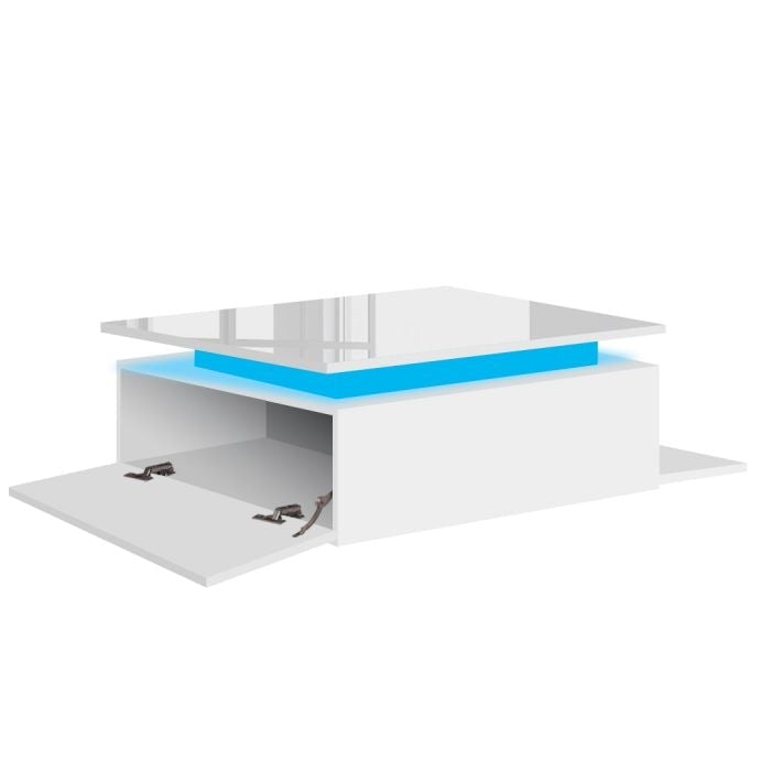 Coffee Table LED Lights High Gloss Storage Drawer Living Room White/Black