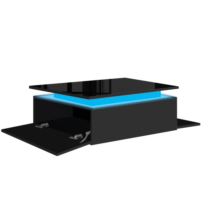Coffee Table LED Lights High Gloss Storage Drawer Living Room White/Black
