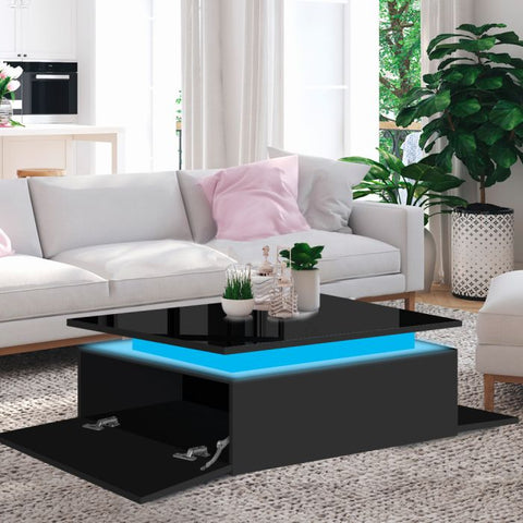 Coffee Table LED Lights High Gloss Storage Drawer Living Room White/Black