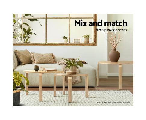 Coffee Table Nest of 2 Round Side End Tables Bedside Furniture Wooden
