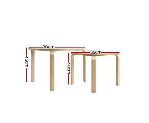 Coffee Table Nest of 2 Round Side End Tables Bedside Furniture Wooden