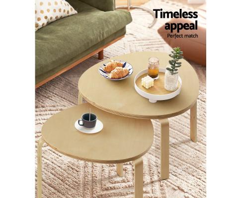 Coffee Table Nest of 2 Round Side End Tables Bedside Furniture Wooden