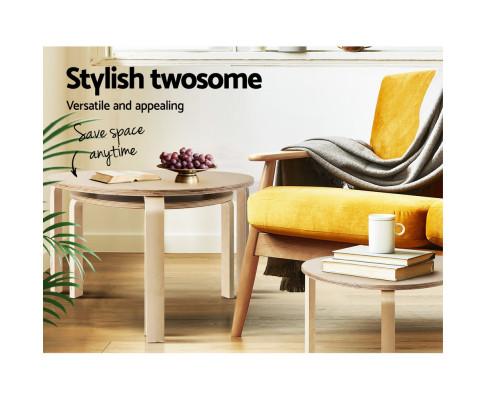 Coffee Table Nest of 2 Round Side End Tables Bedside Furniture Wooden