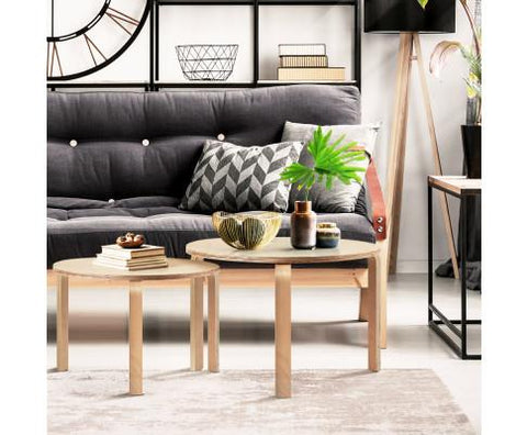 Coffee Table Nest of 2 Round Side End Tables Bedside Furniture Wooden