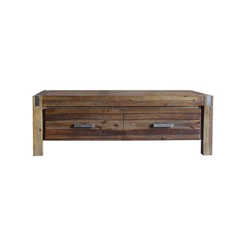 Living Room Coffee Table Solid Acacia Wood & Veneer 2 Drawers Storage Chocolate Colour