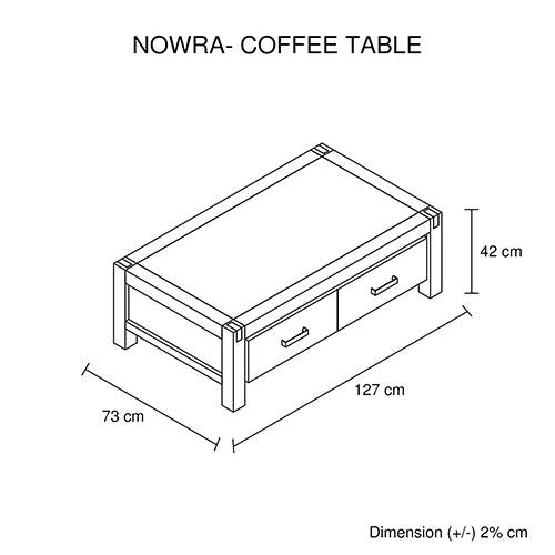 Living Room Coffee Table Solid Acacia Wood & Veneer 2 Drawers Storage Chocolate Colour