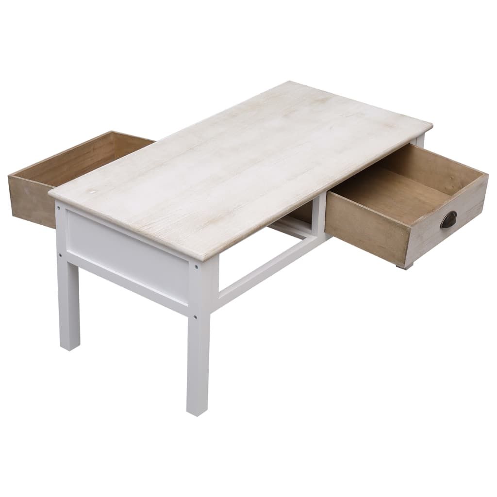 Coffee Table White and Natural 100x50x45 cm Wood