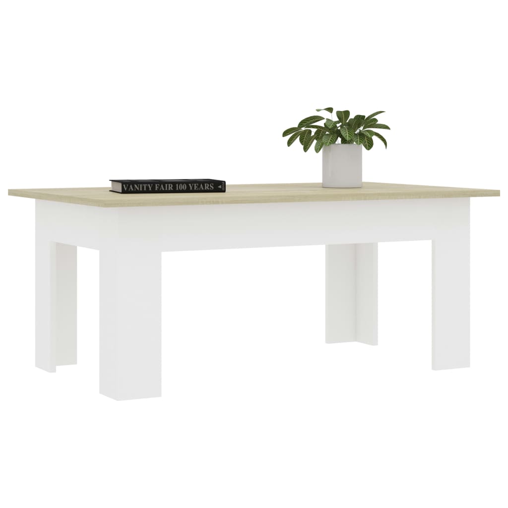 Coffee Table White and Sonoma Oak 100x60x42 cm Chipboard