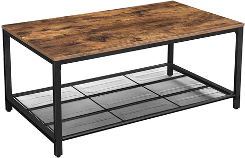 Coffee Table With Dense Mesh Shelf Rustic Brown