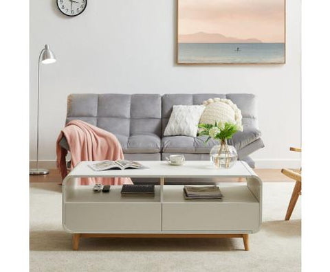 Living Room Coffee Table with Push to Open Drawers-White