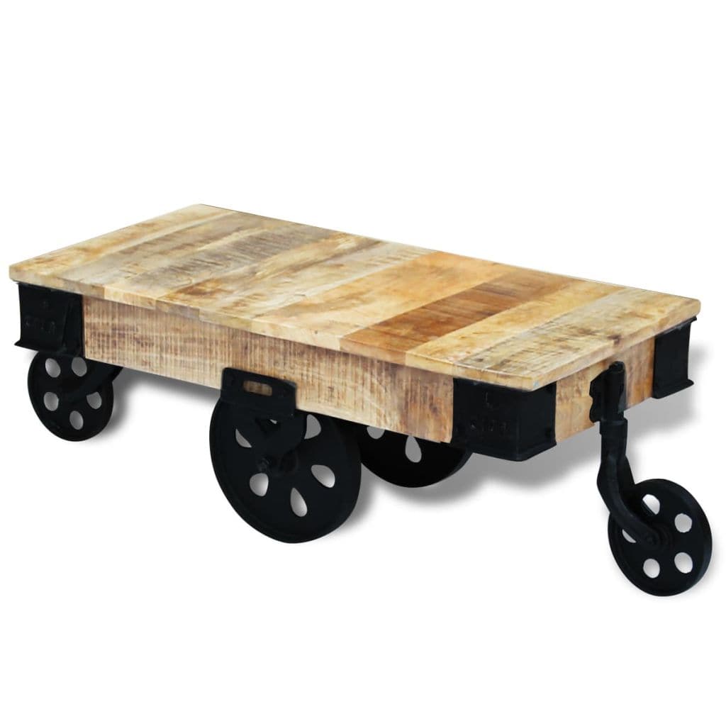 Coffee Table with Wheels Rough Mango Wood