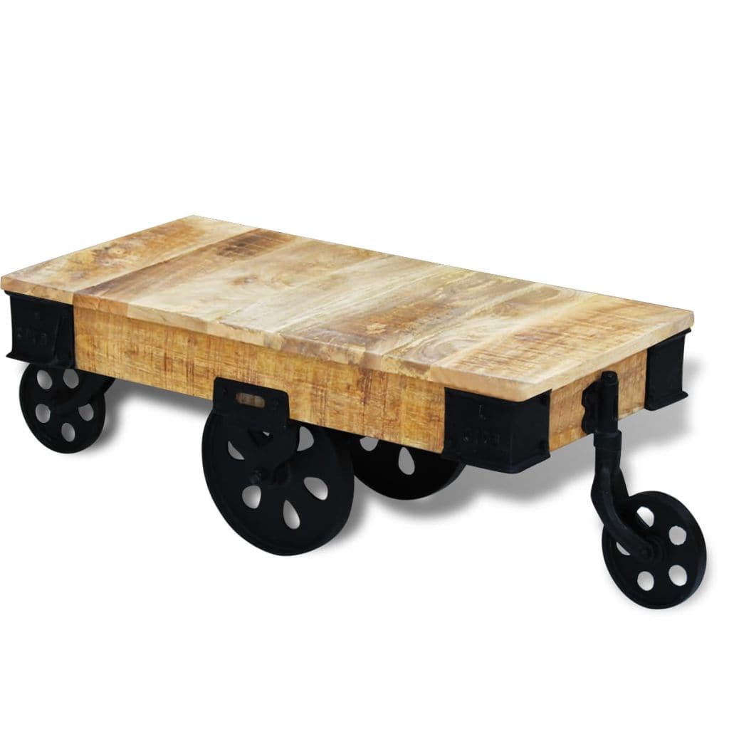 Coffee Table with Wheels Rough Mango Wood