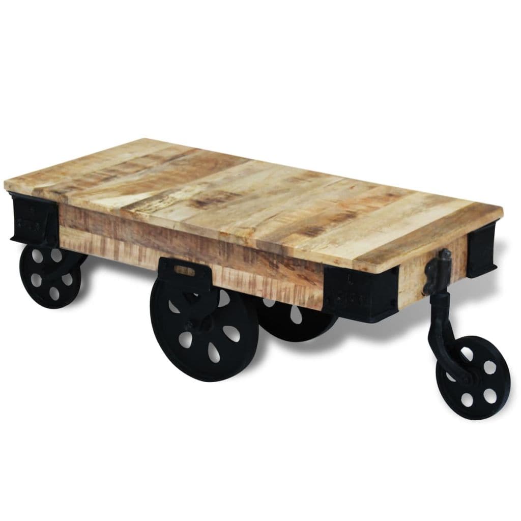 Coffee Table with Wheels Rough Mango Wood