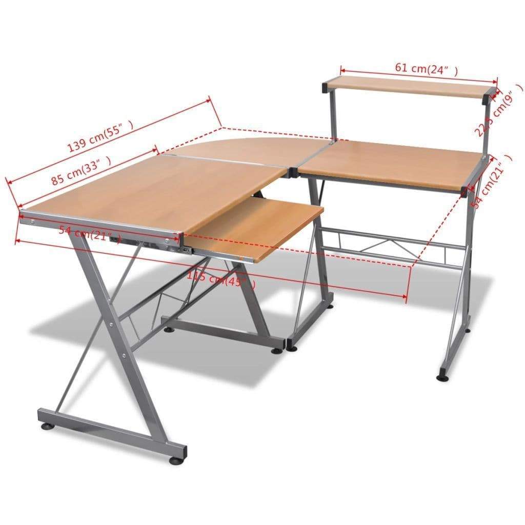 vidaxl35- Computer Desk Workstation With Pull Out Keyboard Tray Brown