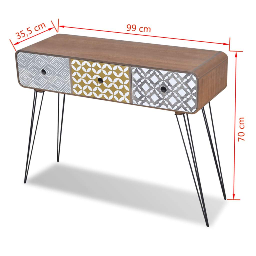 Console Table with 3 Drawers Brown