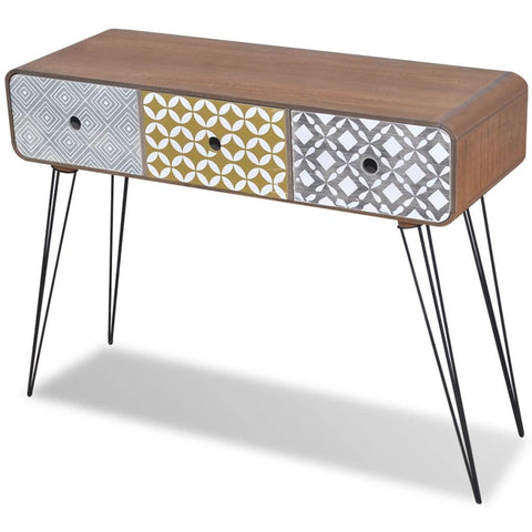 Console Table with 3 Drawers Brown