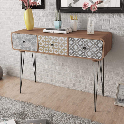 Console Table with 3 Drawers Brown