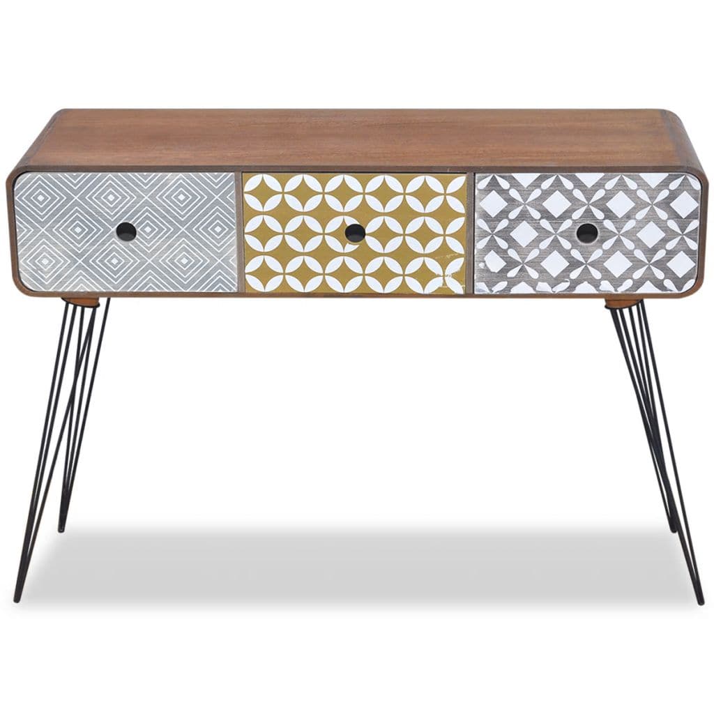 Console Table with 3 Drawers Brown