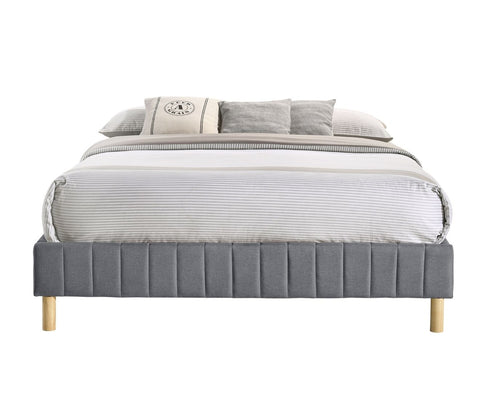 Furniture > Bedroom Contemporary Platform Bed Base Fabric Frame with Timber Slat King Single in Light Grey