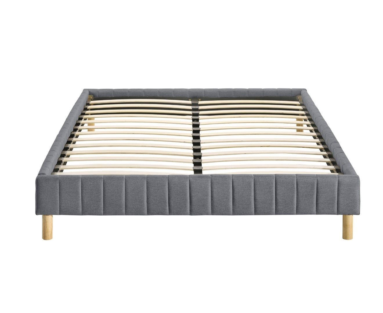 Furniture > Bedroom Contemporary Platform Bed Base Fabric Frame with Timber Slat Queen in Light Grey