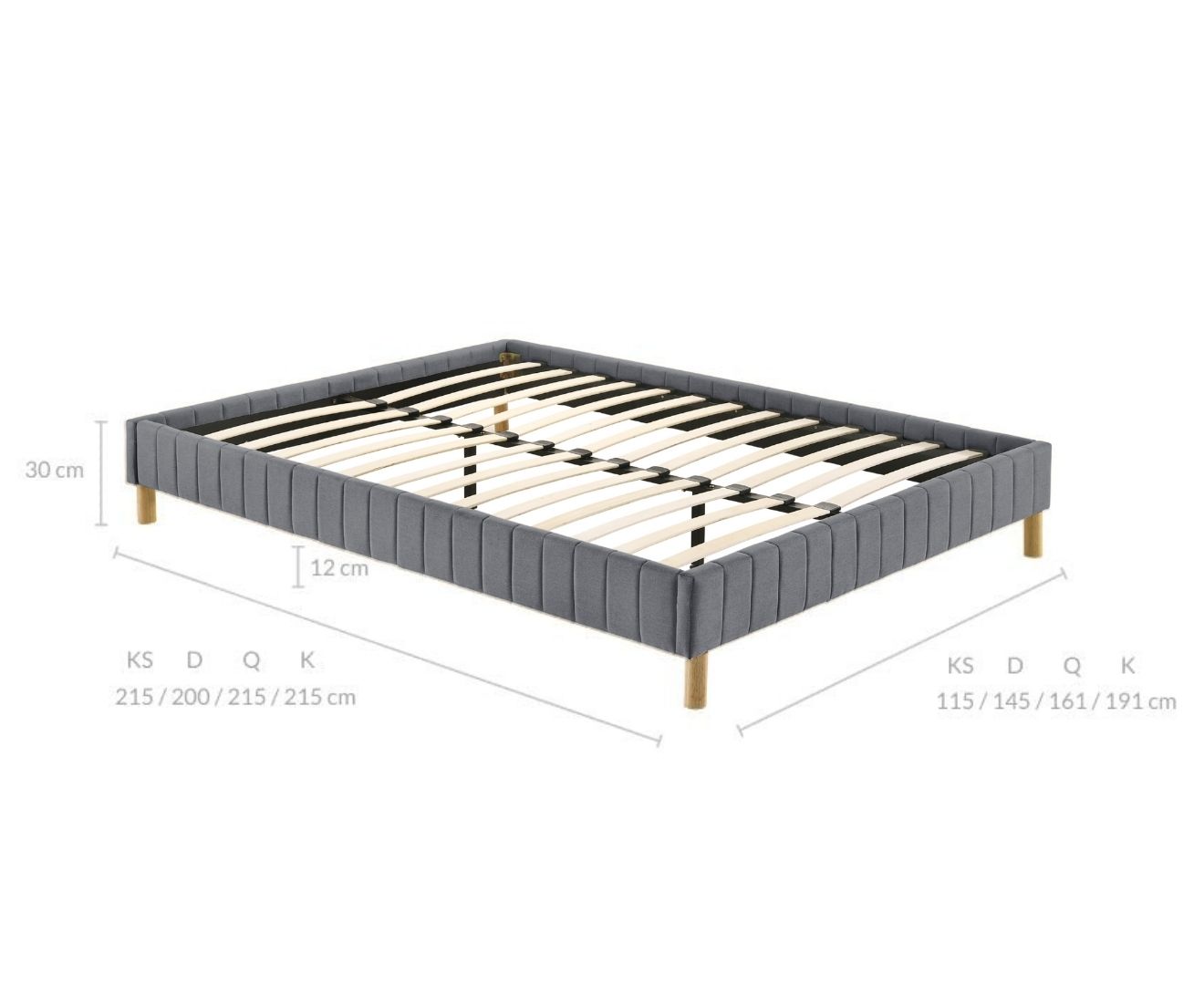 Furniture > Bedroom Contemporary Platform Bed Base Fabric Frame with Timber Slat Queen in Light Grey